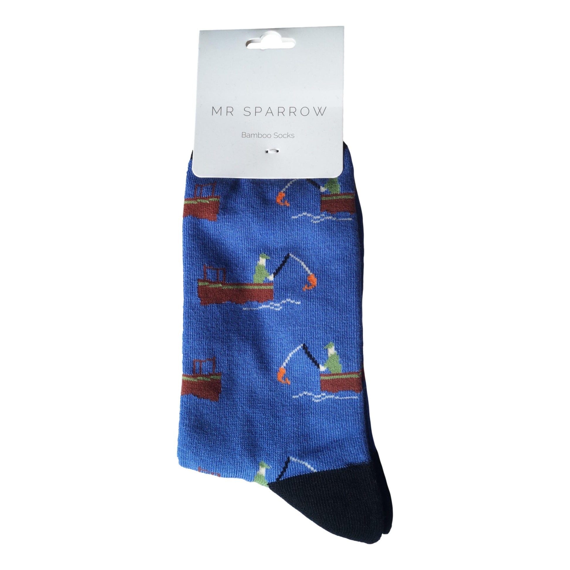 Gone Fishing on Royal Blue Mens Novelty Ankle Socks Adult One Size image 1