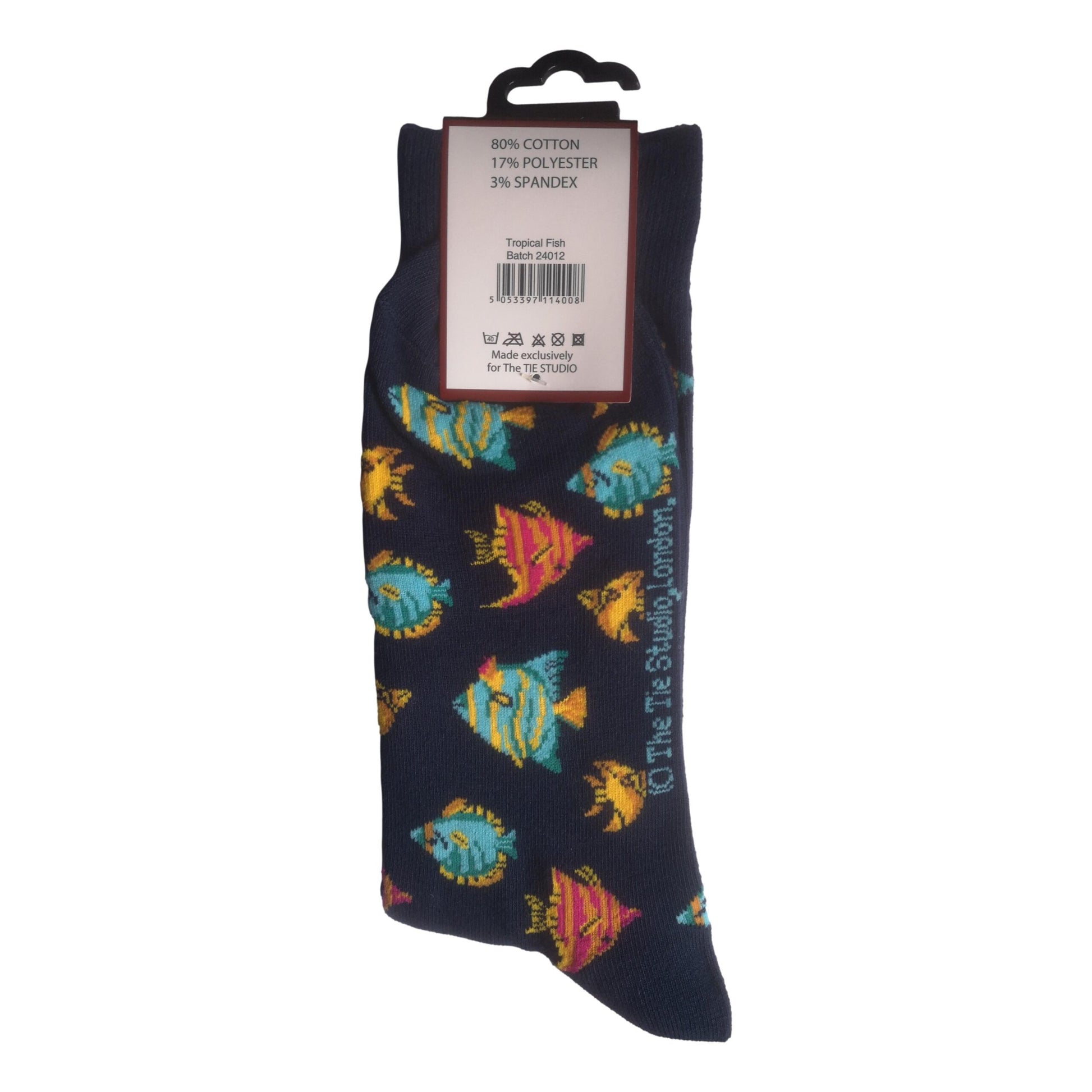 Tropical Fish on Navy Unisex Novelty Ankle Socks Adult Size 6-11 image 1