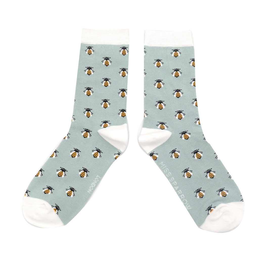 Honey Bees on Powder Green Ladies Novelty Ankle Socks Adult One Size image 0