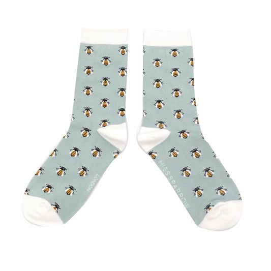 Honey Bees on Powder Green Ladies Novelty Ankle Socks Adult One Size image 0