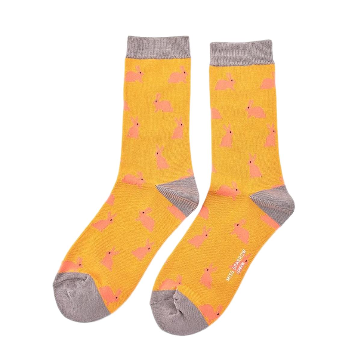Rabbits on Mustard Yellow Womens Novelty Ankle Socks Adult One Size image 0