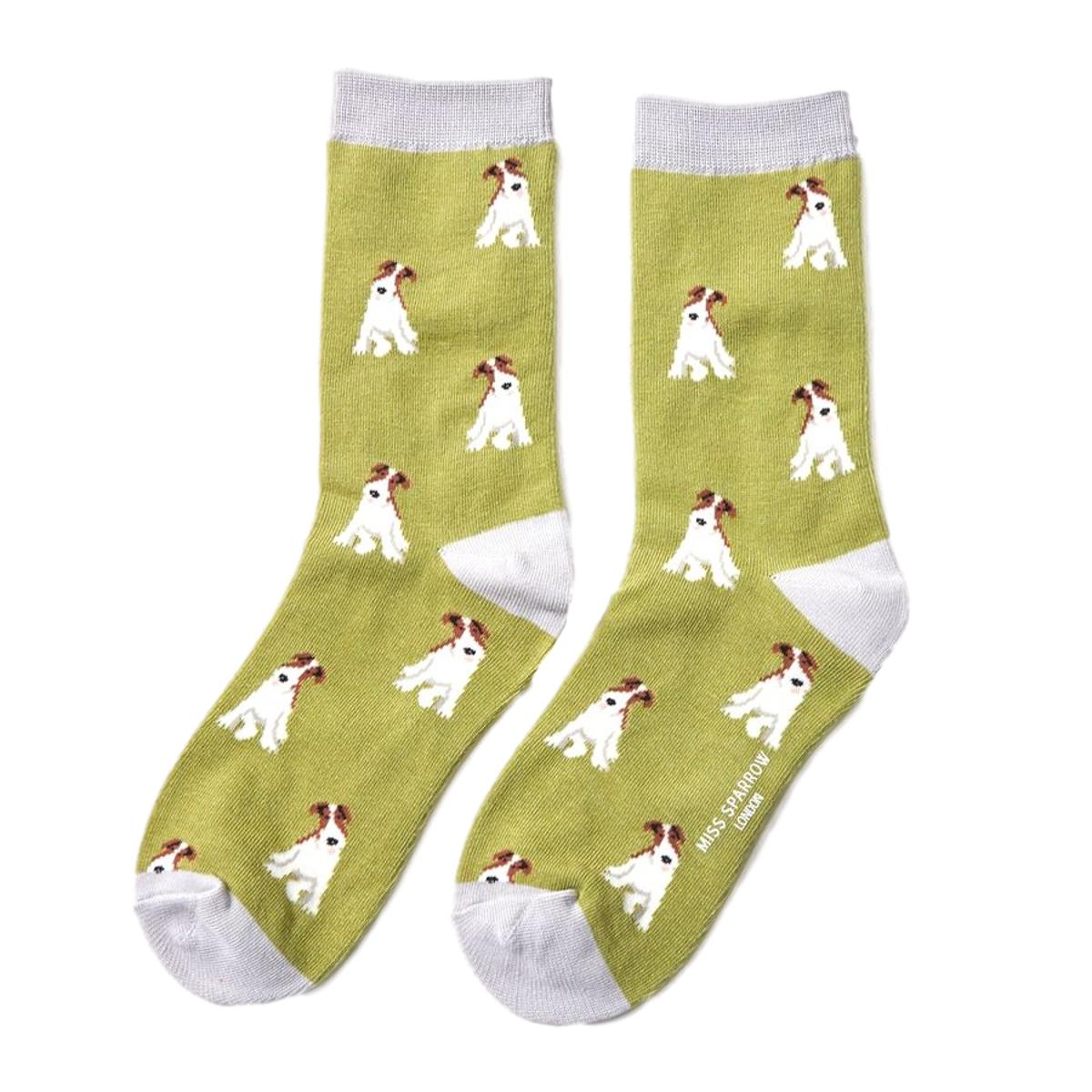 Fox Terriers Olive Womens Novelty Ankle Socks Adult One Size image 0