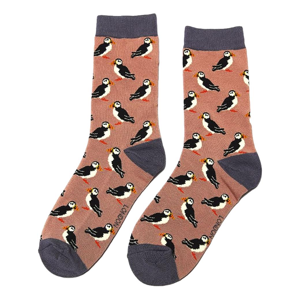 Puffins on Dusky Pink Ladies Novelty Ankle Socks Adult One Size image 0