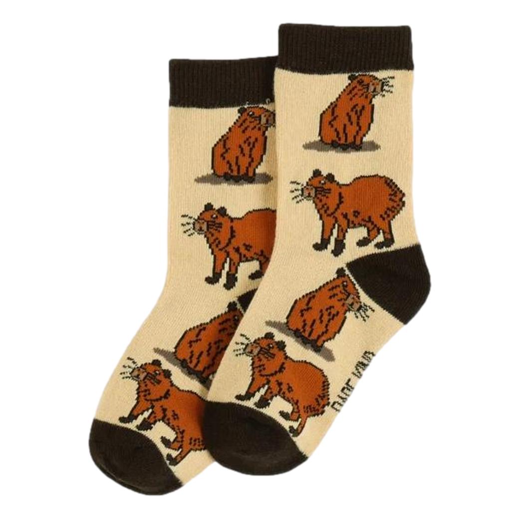 Save The Cabybaras Beige Womens Novelty Crew Socks Adult One Size image 0