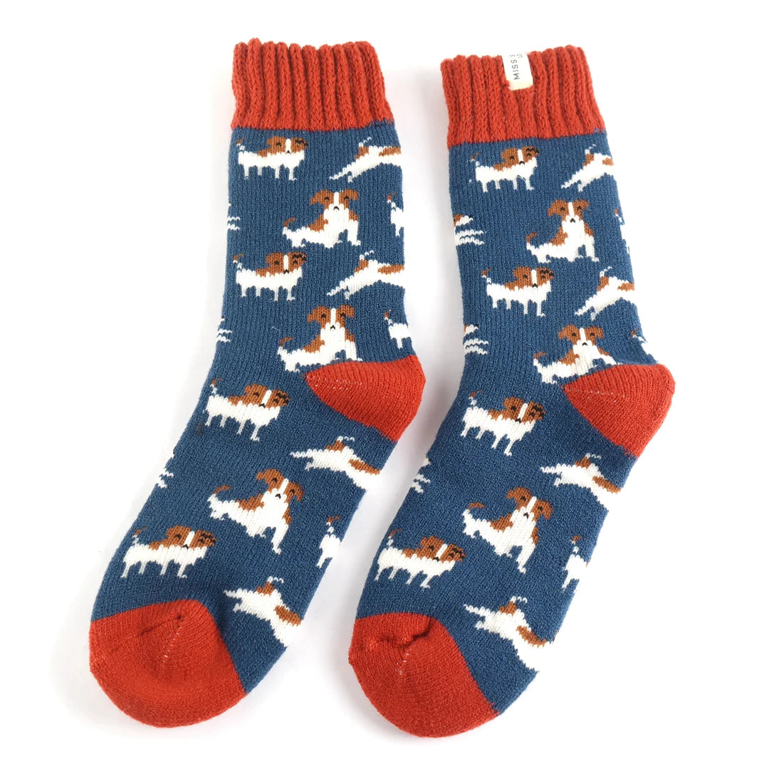 Winter Jack Russell Dog Navy Womens Novelty Ankle Socks Adult One Size image 0