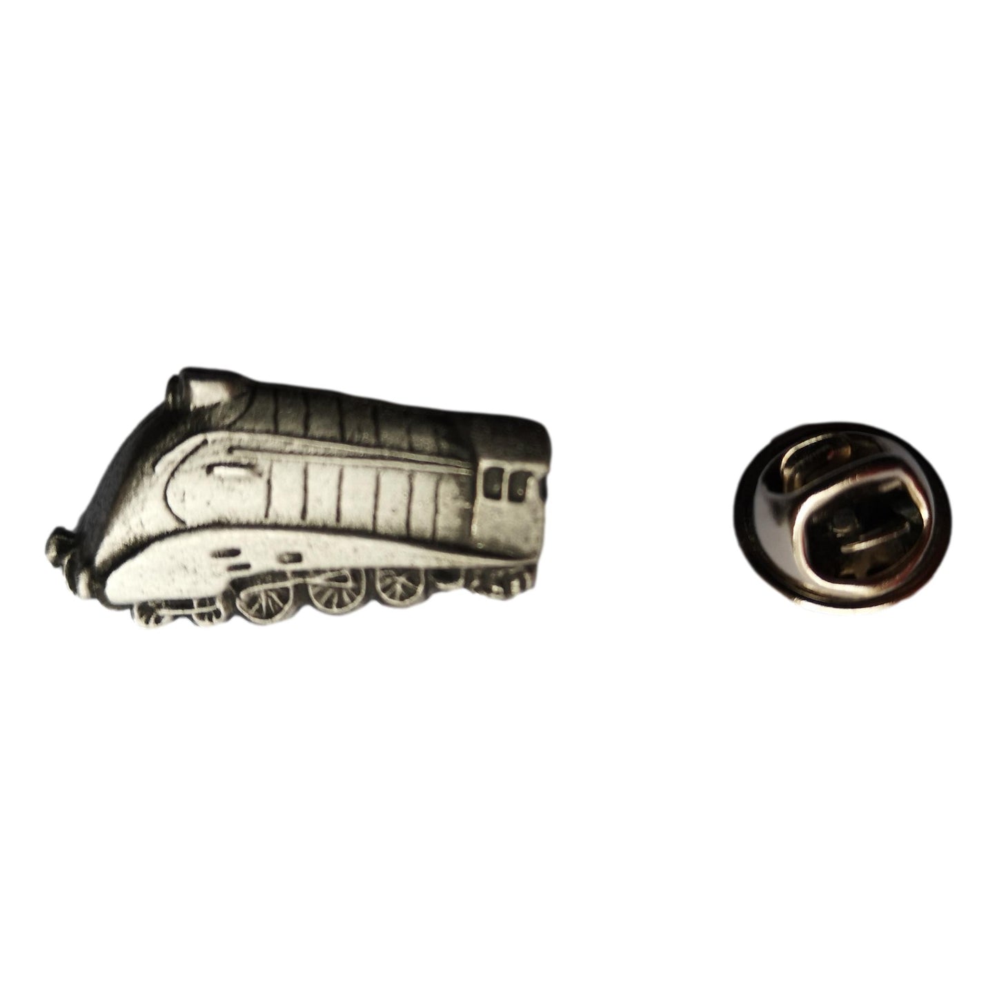 Mallard Steam Train shaped pewter lapel pin image 1