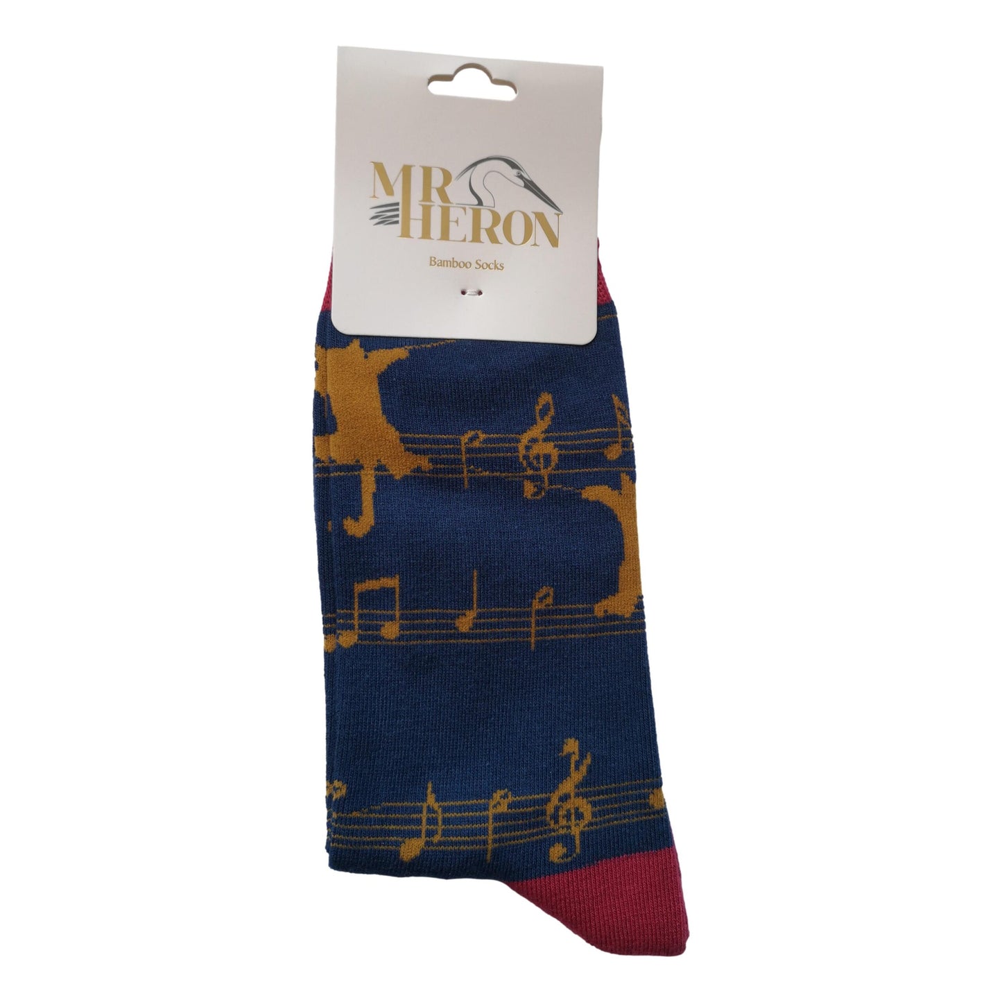 Kitty Cat Music Stave on Navy Blue Mens Novelty Ankle Socks Adult One Size image 0