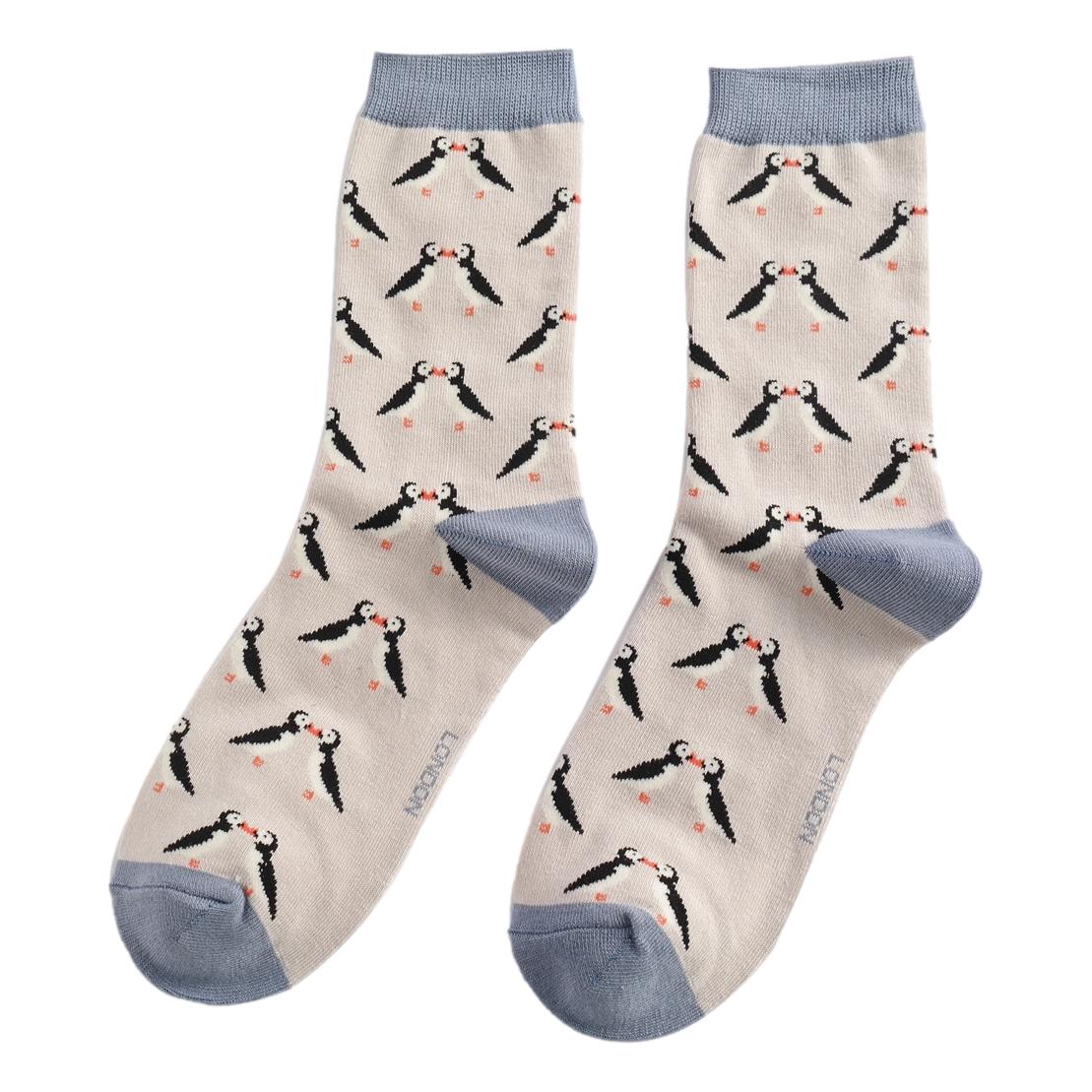 Kissing Puffins on Silver Womens Novelty Ankle Socks Adult One Size image 0