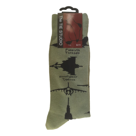 British Fighter Jets on Green Unisex Novelty Ankle Socks Adult Size 6-11 image 0