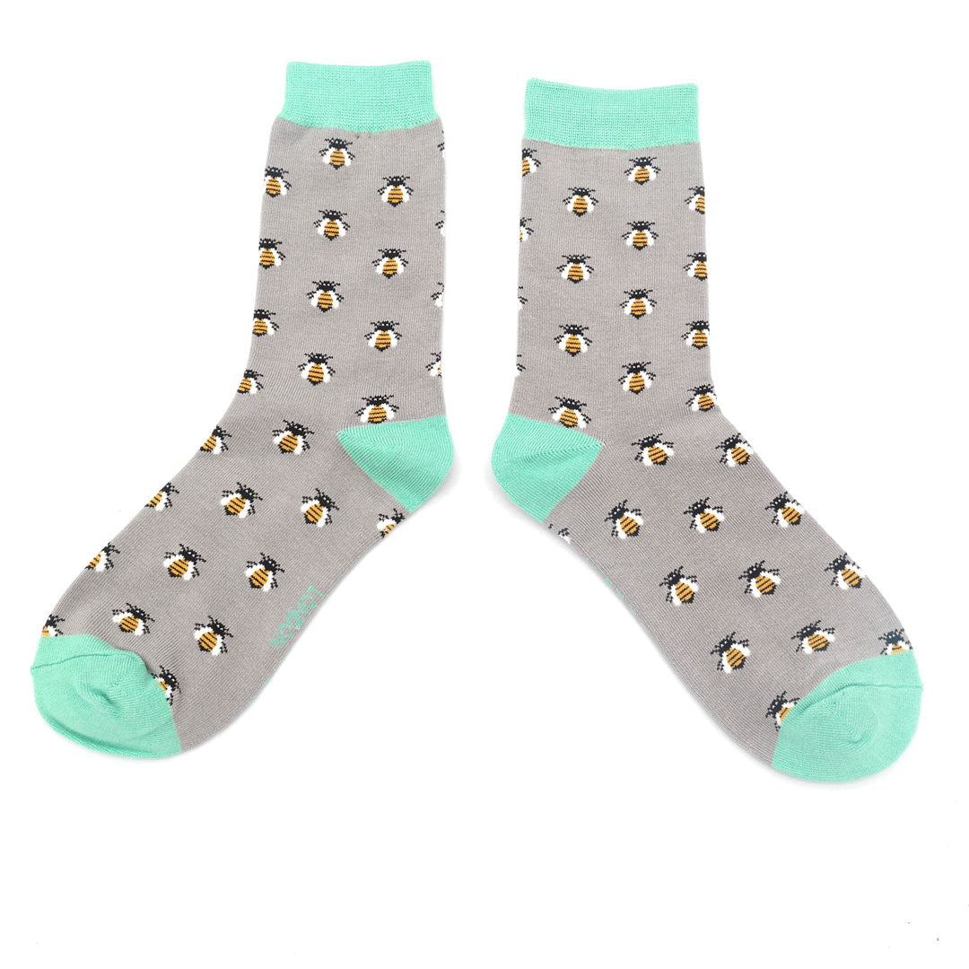 Honey Bees on Pale Grey Ladies Novelty Ankle Socks Adult One Size image 0