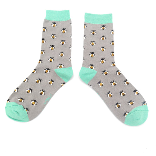 Honey Bees on Pale Grey Ladies Novelty Ankle Socks Adult One Size image 0