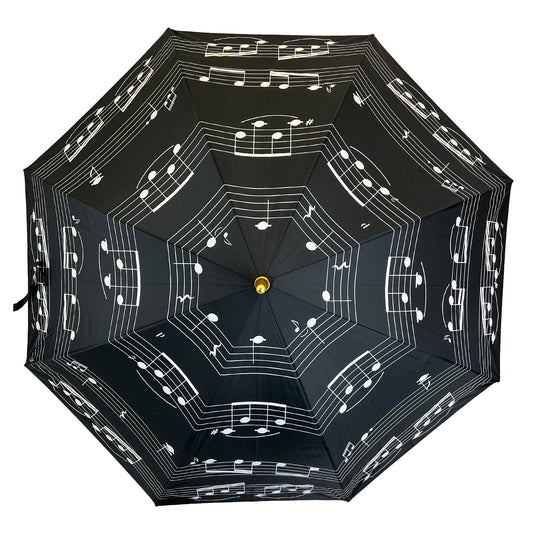 White Music Notes on black Lightweight Folding Umbrella image 0