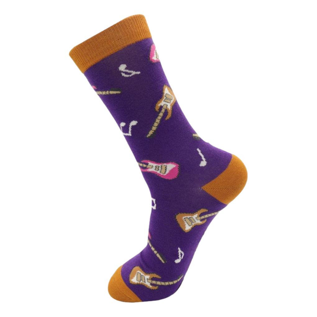 Electric Guitars on Purple Mens Novelty Ankle Socks Adult One Size image 1