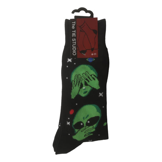 Aliens Hear, Speak, See No Evil Black Unisex Novelty Ankle Socks Adult Size 6-11 image 0