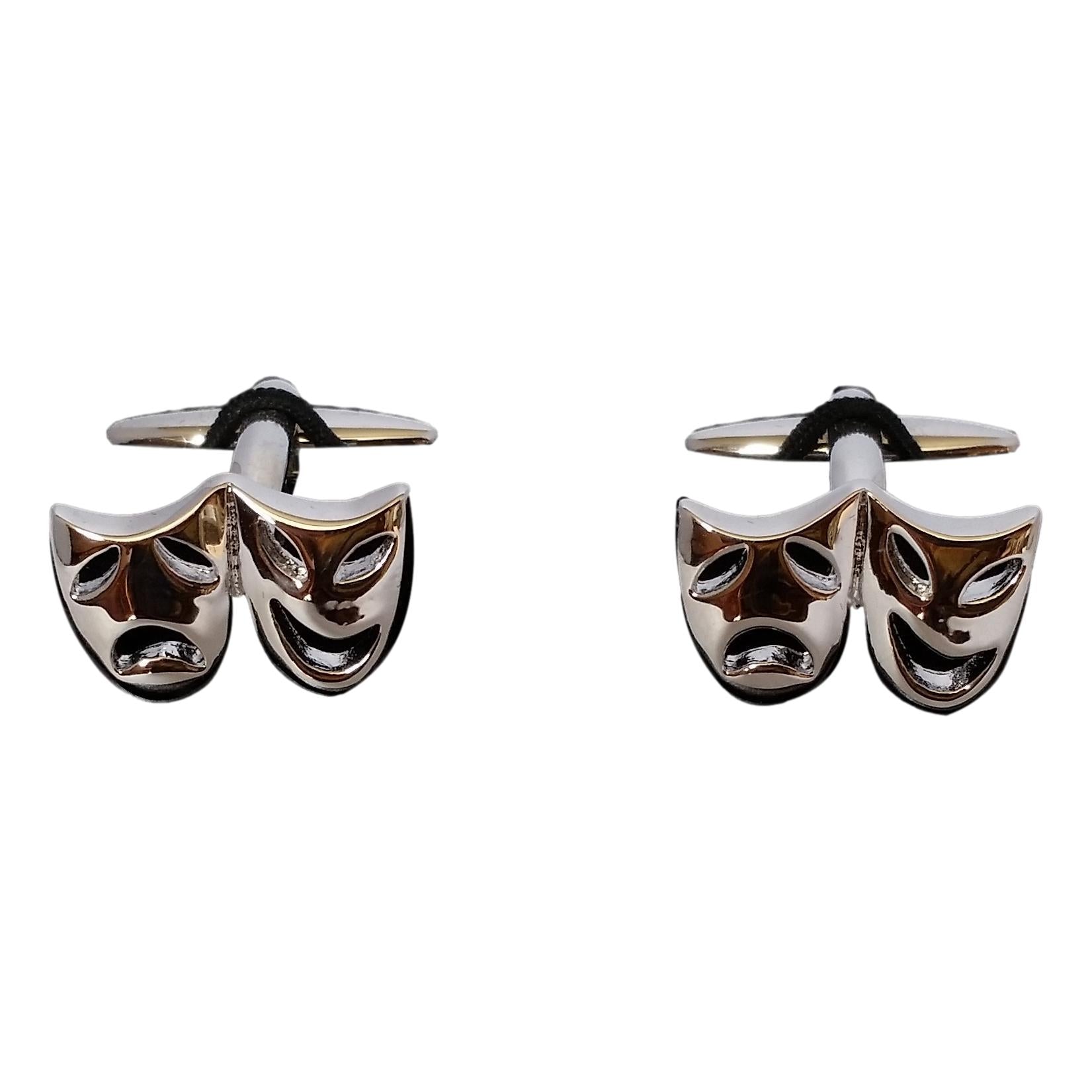 Theatre Masks pair silver-plated torpedo cufflinks in padded gift box image 0