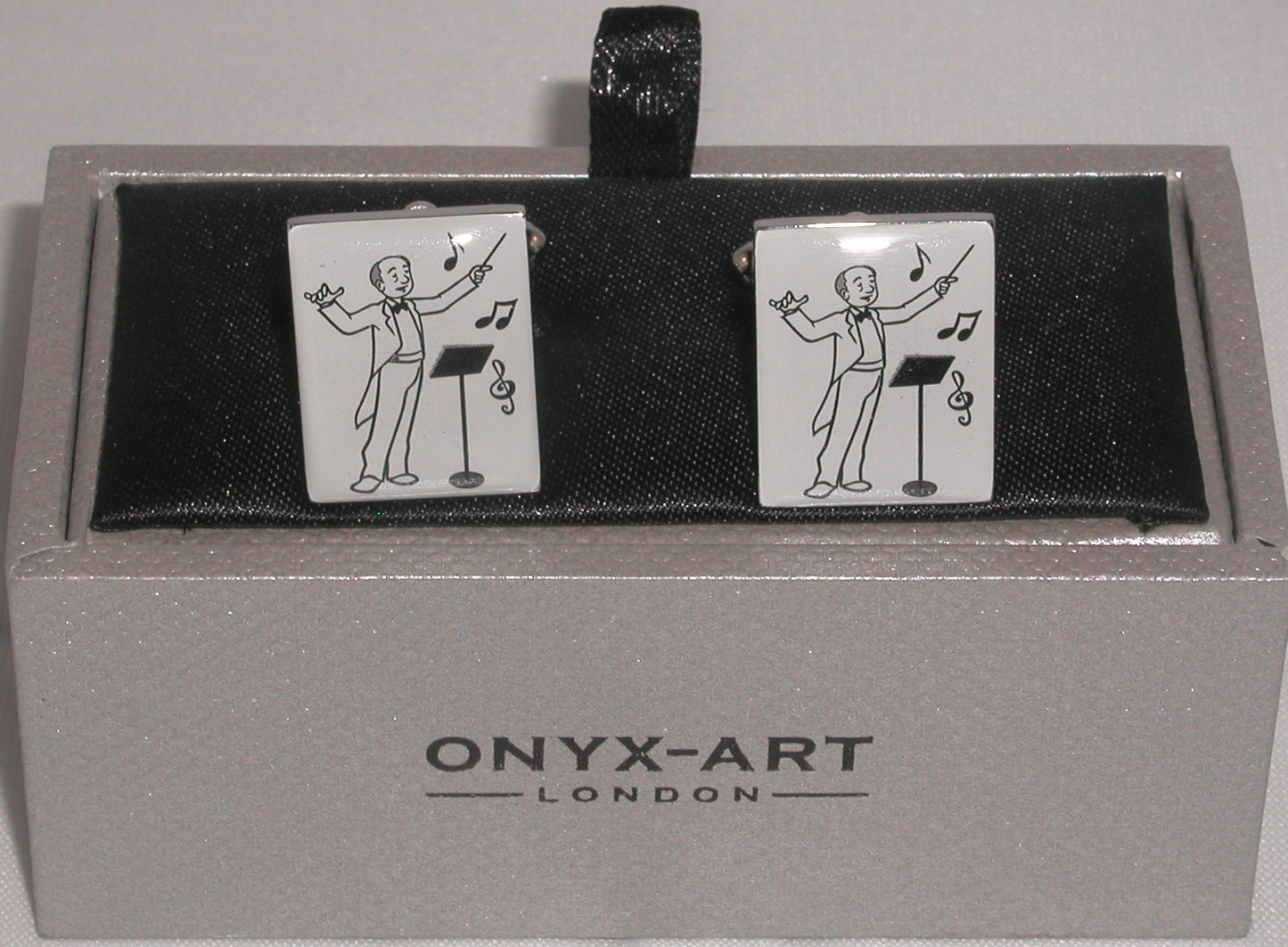 Conductor Musical Director silver-plated torpedo cufflinks in padded gift box image 1