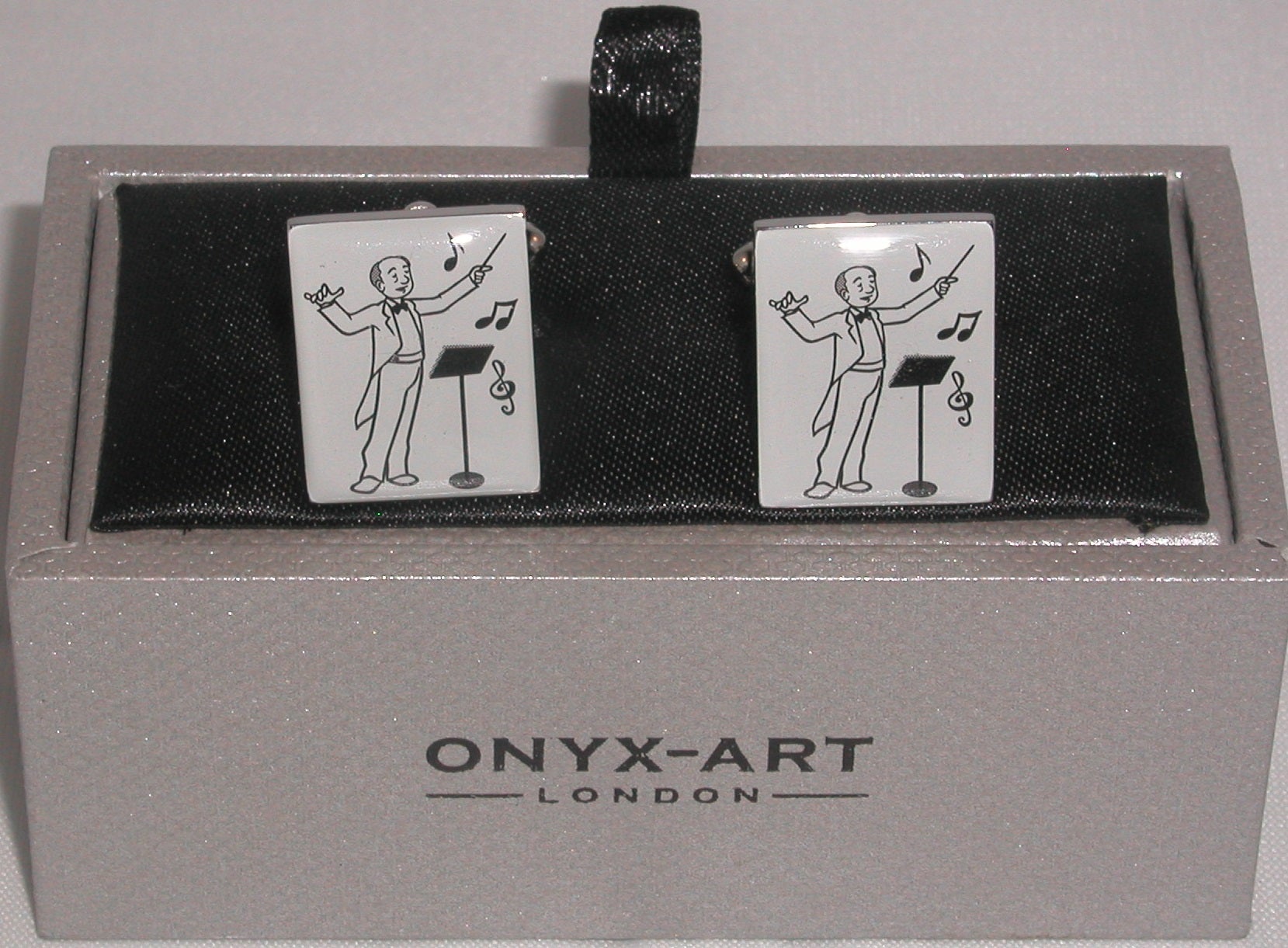 Conductor Musical Director silver-plated torpedo cufflinks in padded gift box image 1