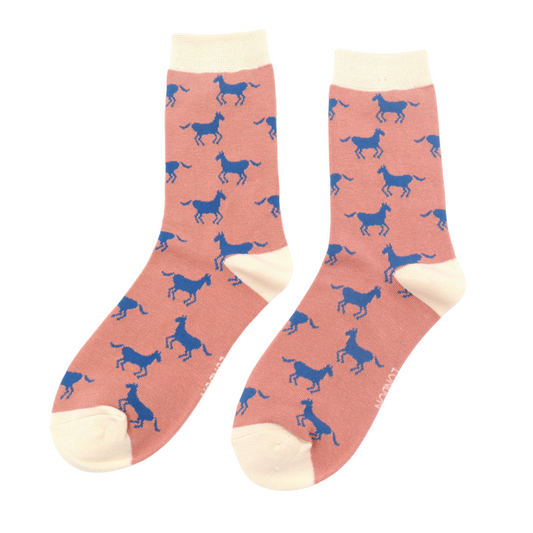 Horses on Dusky Pink Womens Novelty Ankle Socks Adult One Size image 0