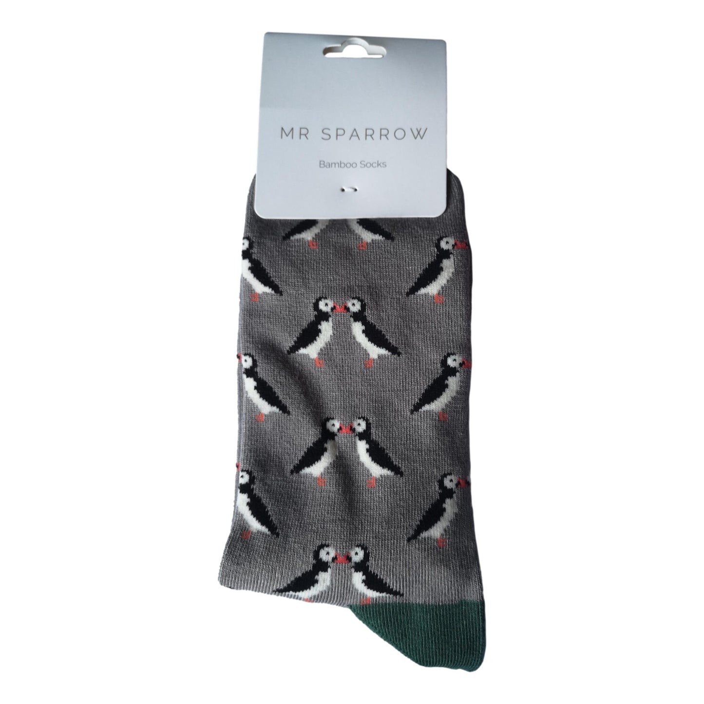 Kissing Puffins on Grey Mens Novelty Ankle Socks Adult One Size image 1