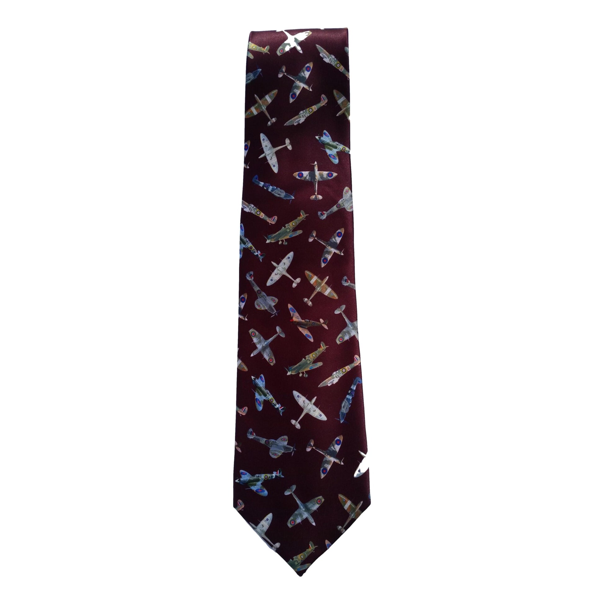 RAF Spitfires on Burgundy Sleeved Polyester Novelty Tie image 0