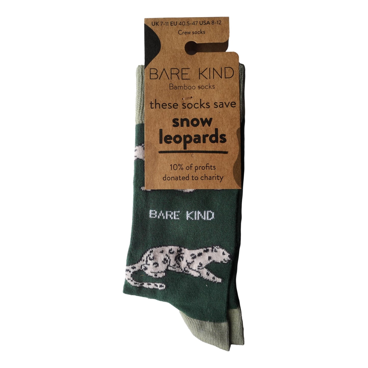 Save The Snow Leopards Green Unisex Novelty Ankle Socks Adult UK Size 7-11 image 1
