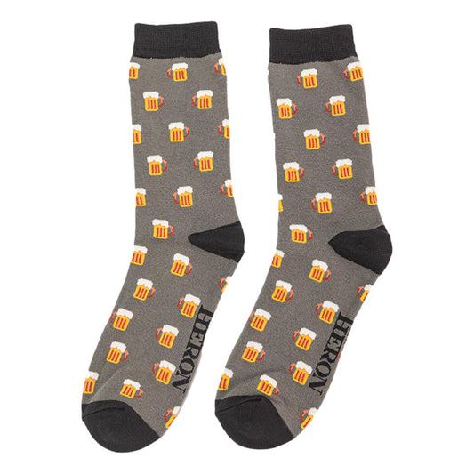 Beer Mugs on grey Mens Novelty Ankle Socks Adult One Size image 0