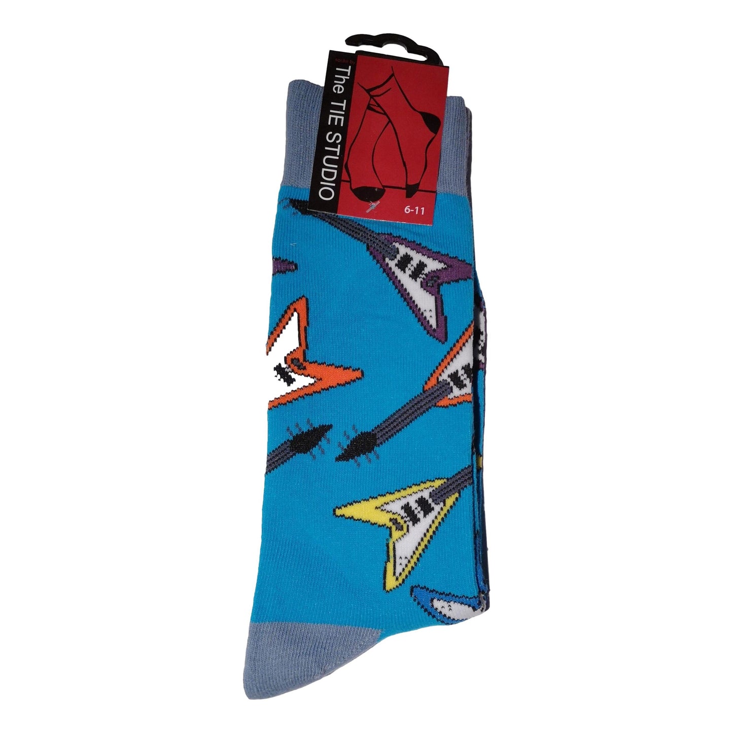 Flying V shaped Electric Guitar on blue Unisex Novelty Ankle Socks Adult Size 6-11 image 0