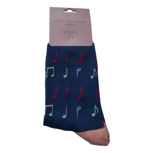 Music Notes Navy Womens Novelty Ankle Socks Adult One Size image 0