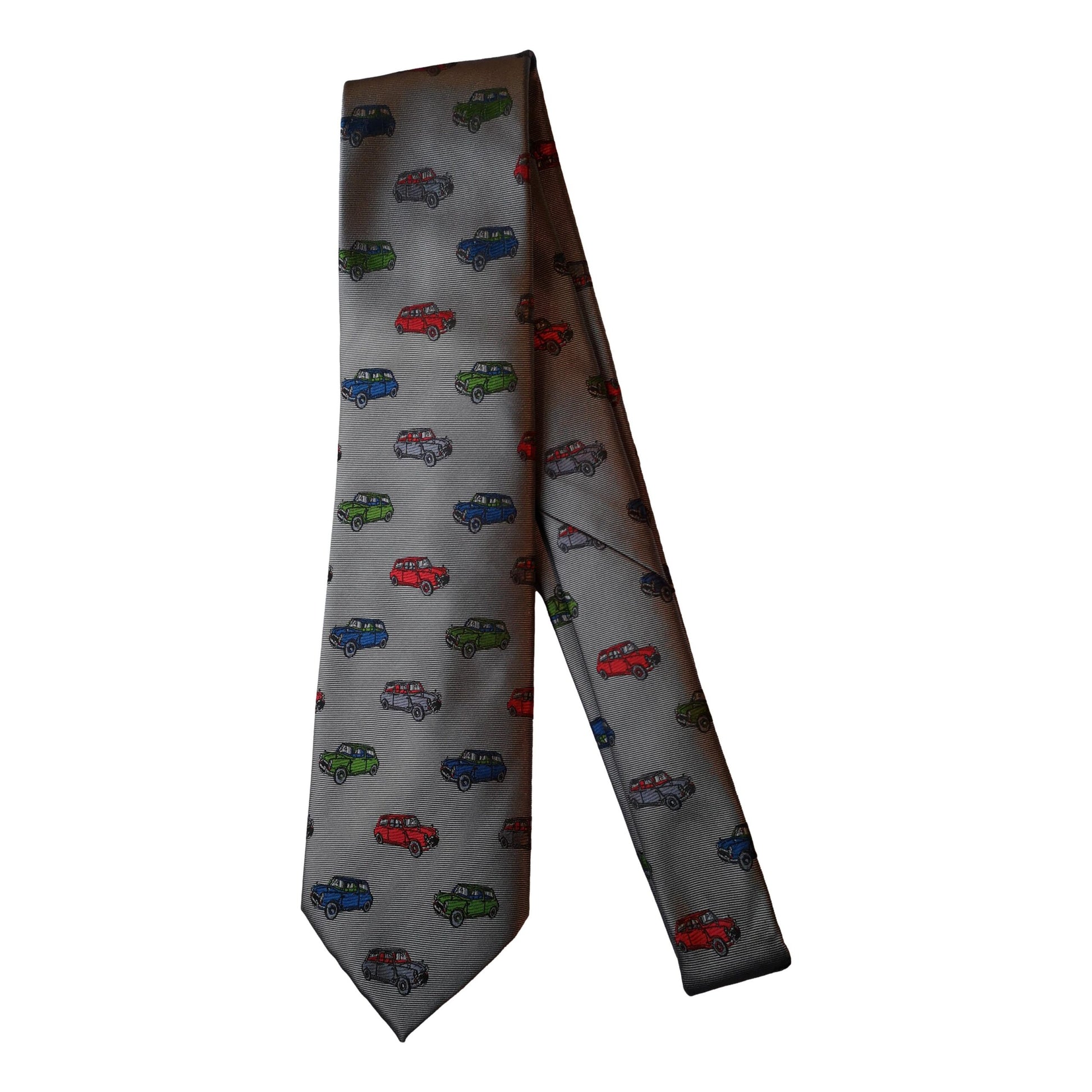 British Mini Cars repeating 100% Microfiber Classic Grey Tie image 0
