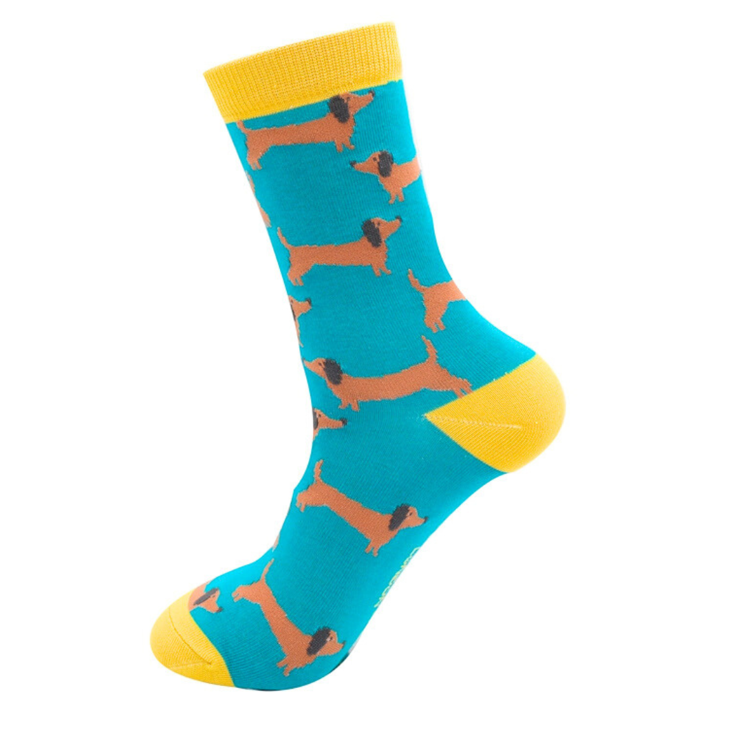Dachshund Sausage Dog Turquoise Womens Novelty Ankle Socks Adult One Size image 1
