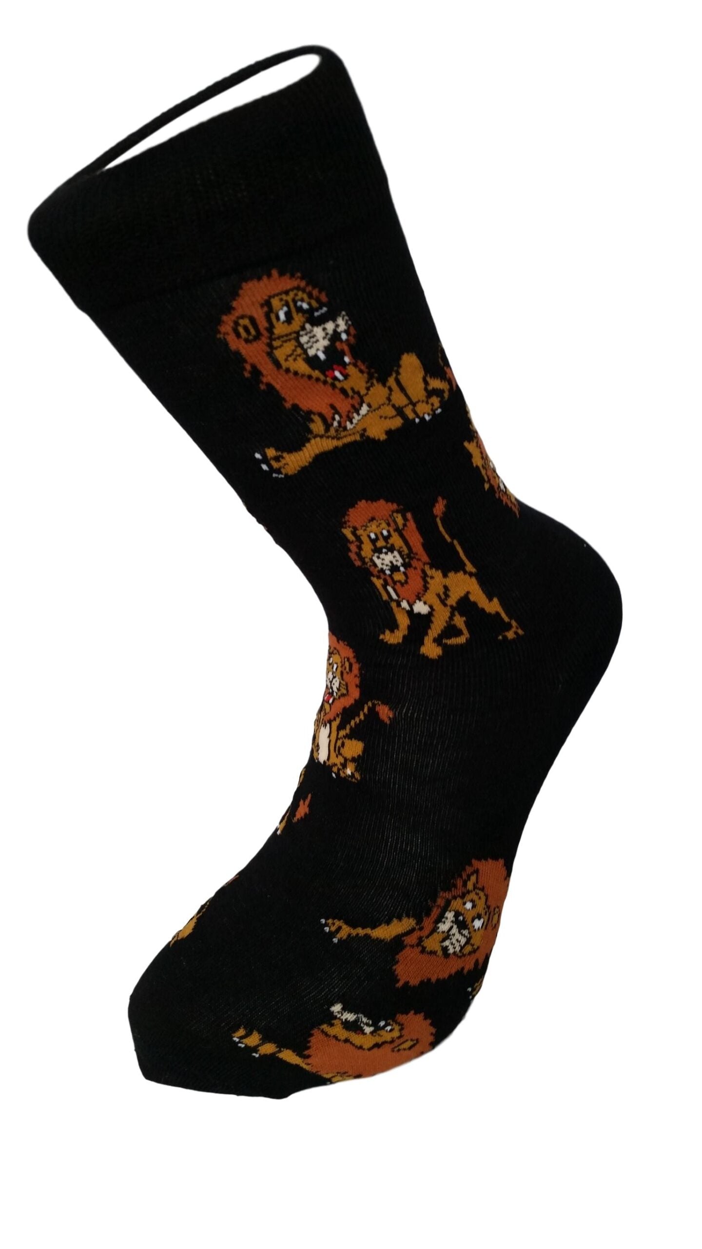 Cartoon Lions on Black Unisex Novelty Ankle Socks Adult Size 6-11 image 0