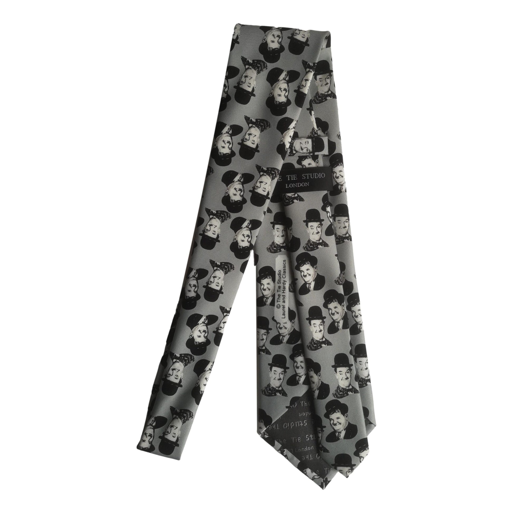 Laurel and Hardy Smiling Faces Sleeved Grey 100% Polyester Classic Tie image 1