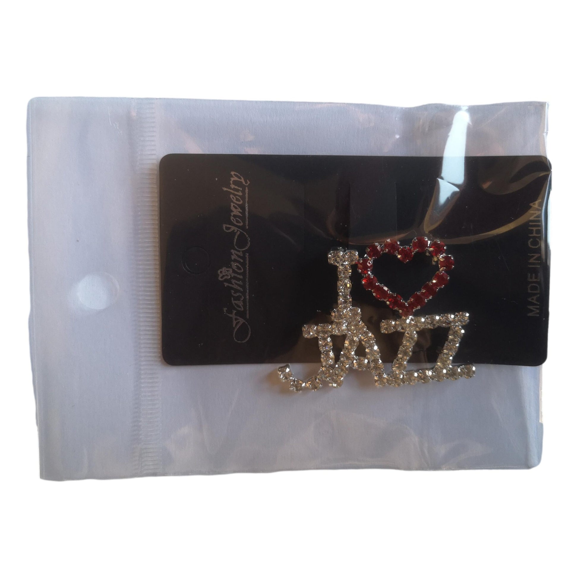 I Love JAZZ Heart diamante crystal pin brooch image 2