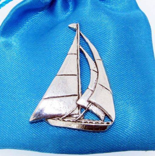 Sailing Yacht polished pewter metal lapel pin badge image 2