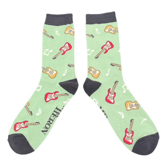 Electric Guitars on mint green Mens Novelty Ankle Socks Adult One Size image 0