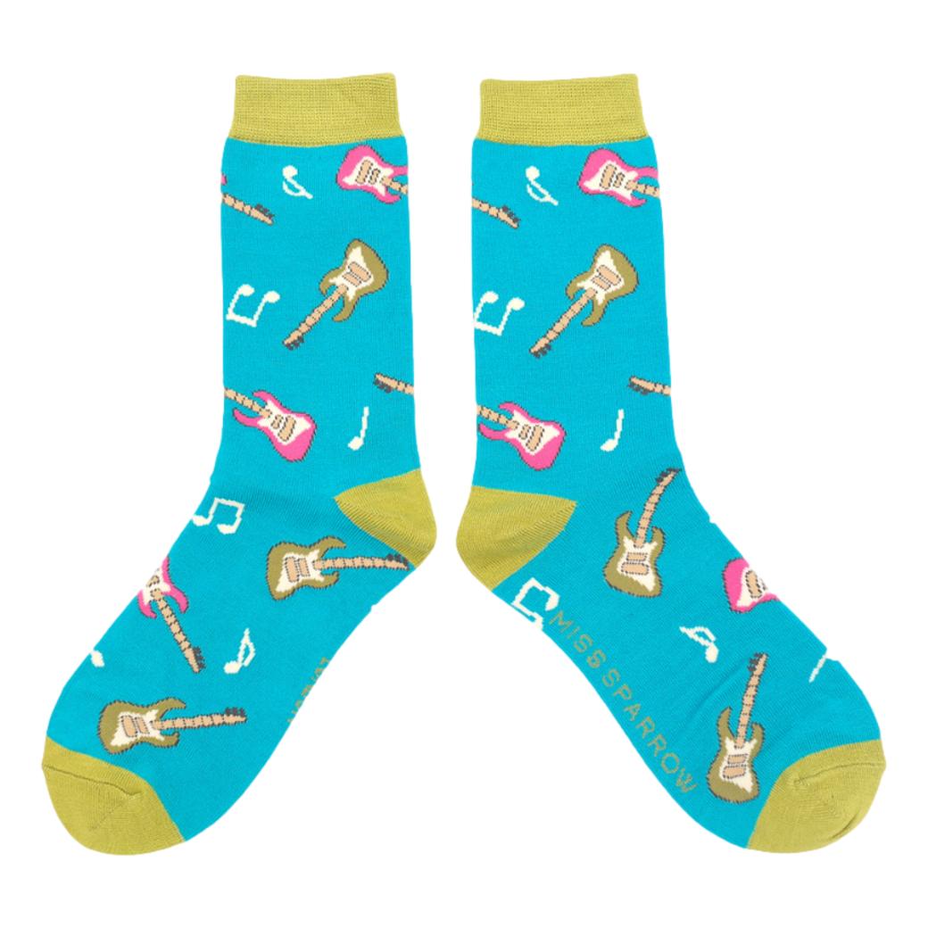 Electric Guitars on Turquoise Womens Novelty Ankle Socks Adult One Size image 0