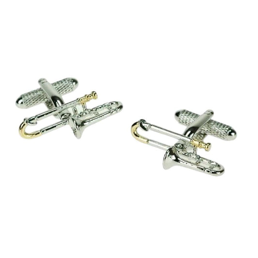 Trombone silver-plated torpedo cufflinks in padded gift box image 0