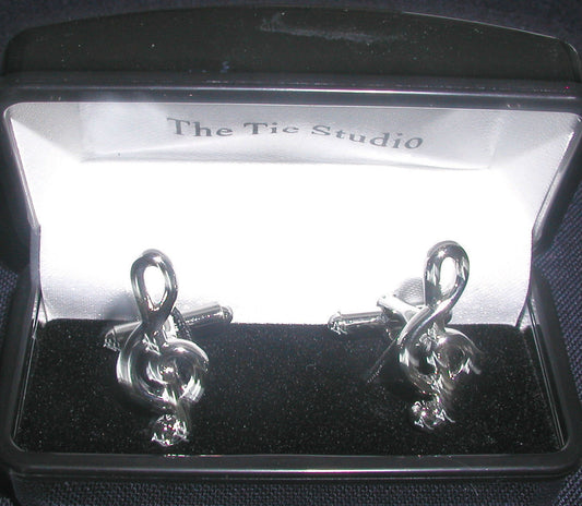 Treble Clef Music silver-plated torpedo cufflinks in padded gift box image 0