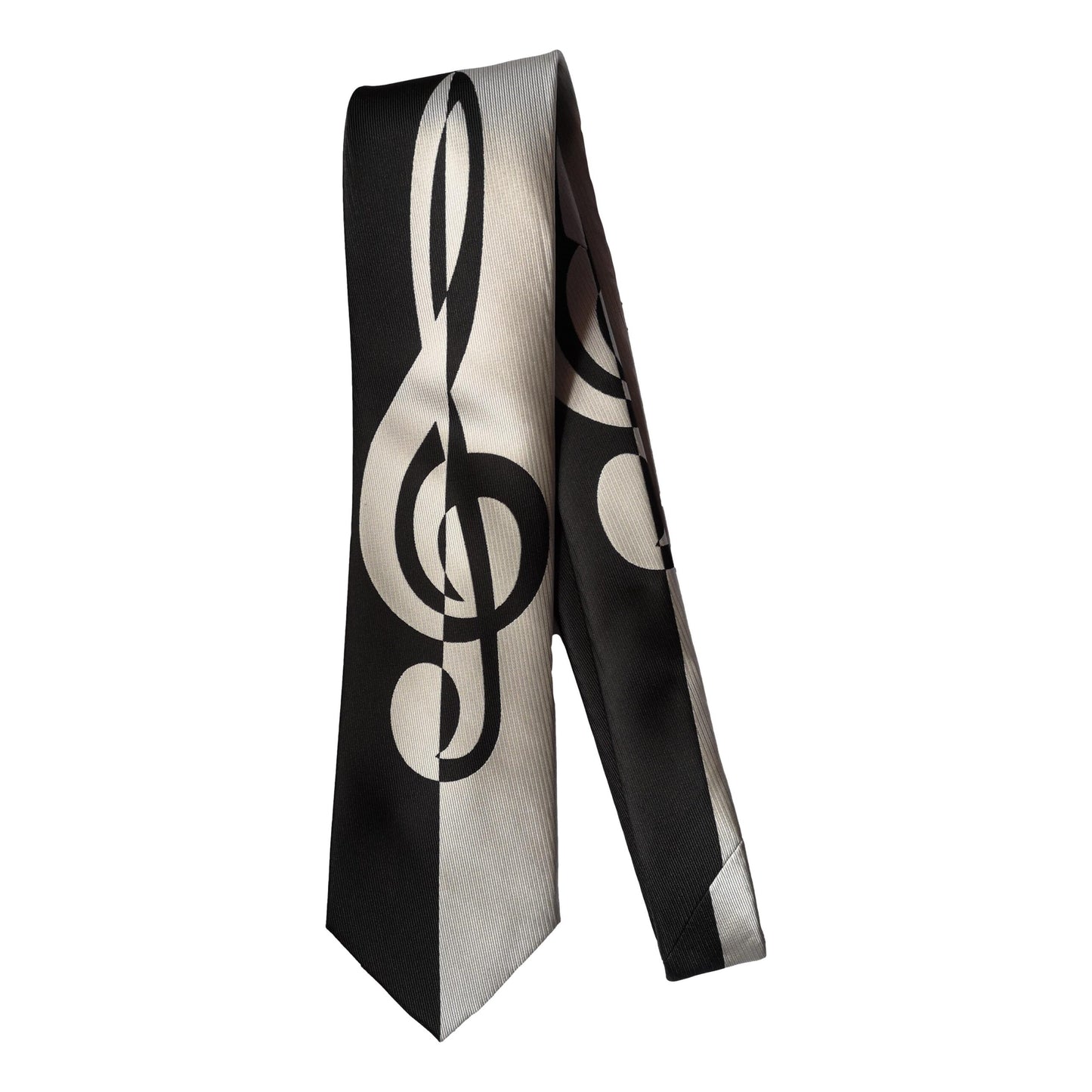 Large Treble Clef silver and black Sleeved 100% Micro Fibre Classic Tie image 0