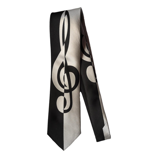 Large Treble Clef silver and black Sleeved 100% Micro Fibre Classic Tie image 0