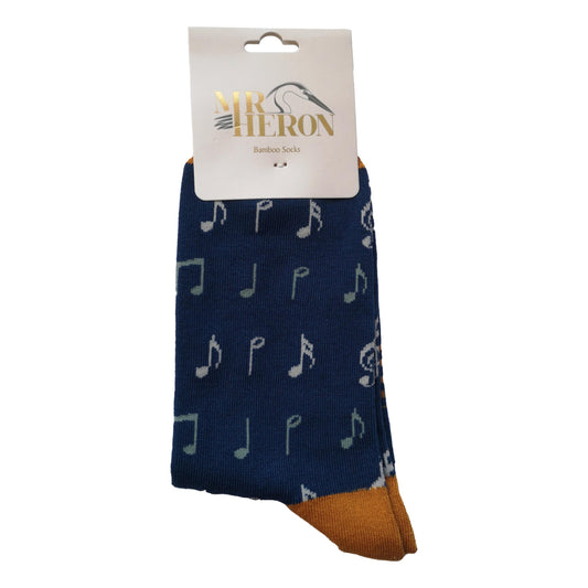 Music Notes on Navy Mens Novelty Ankle Socks Adult One Size image 0