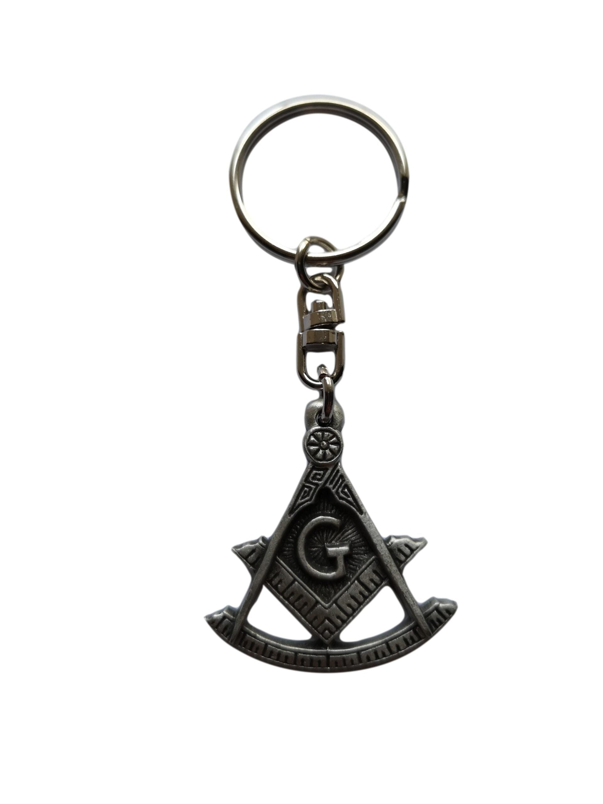 Freemasons Square and Compass with curved rule pewter metal keyring image 0