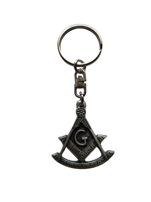 Freemasons Square and Compass with curved rule pewter metal keyring image 0