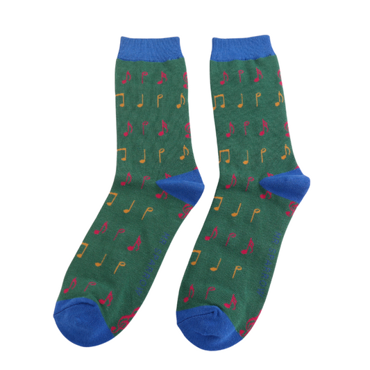 Music Notes on Antique Green Mens Novelty Ankle Socks Adult One Size image 0