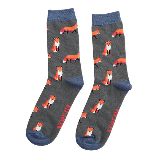 Foxes Rust Grey Mens Novelty Ankle Socks Adult One Size image 0