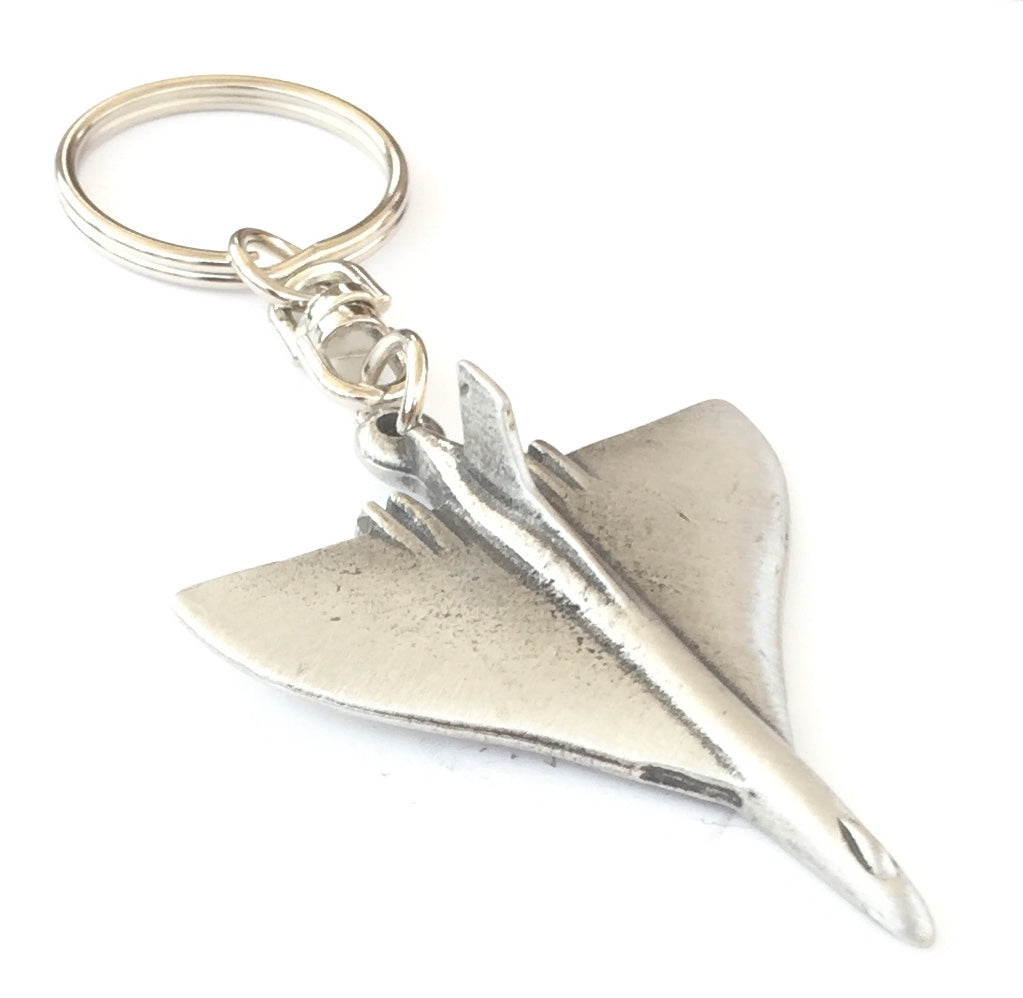 Avro Vulcan Bomber Aircraft grey pewter keyring with black velveteen pouch image 0