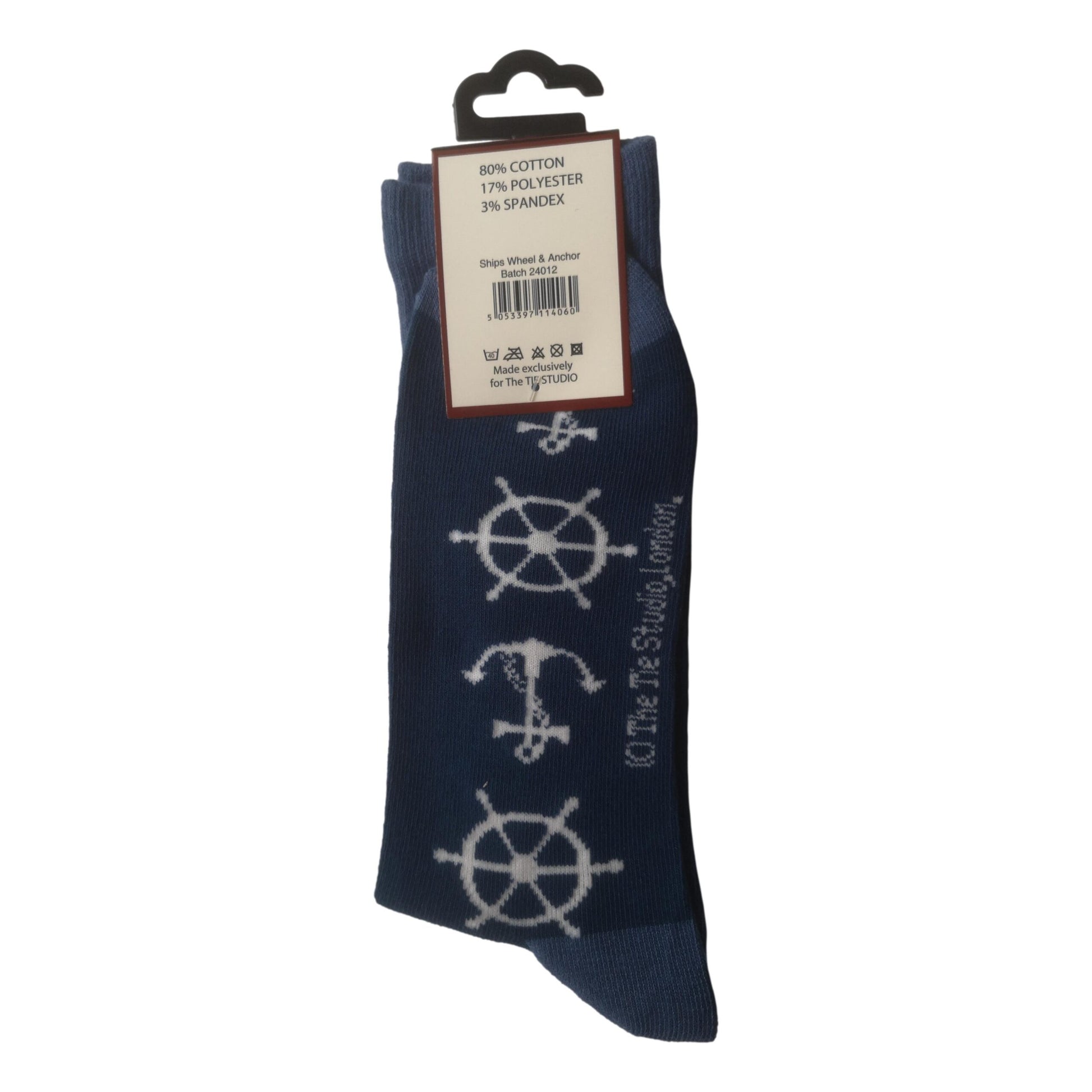Ships Wheel and Anchor Navy Blue Unisex Novelty Ankle Socks Adult Size 6-11 image 1
