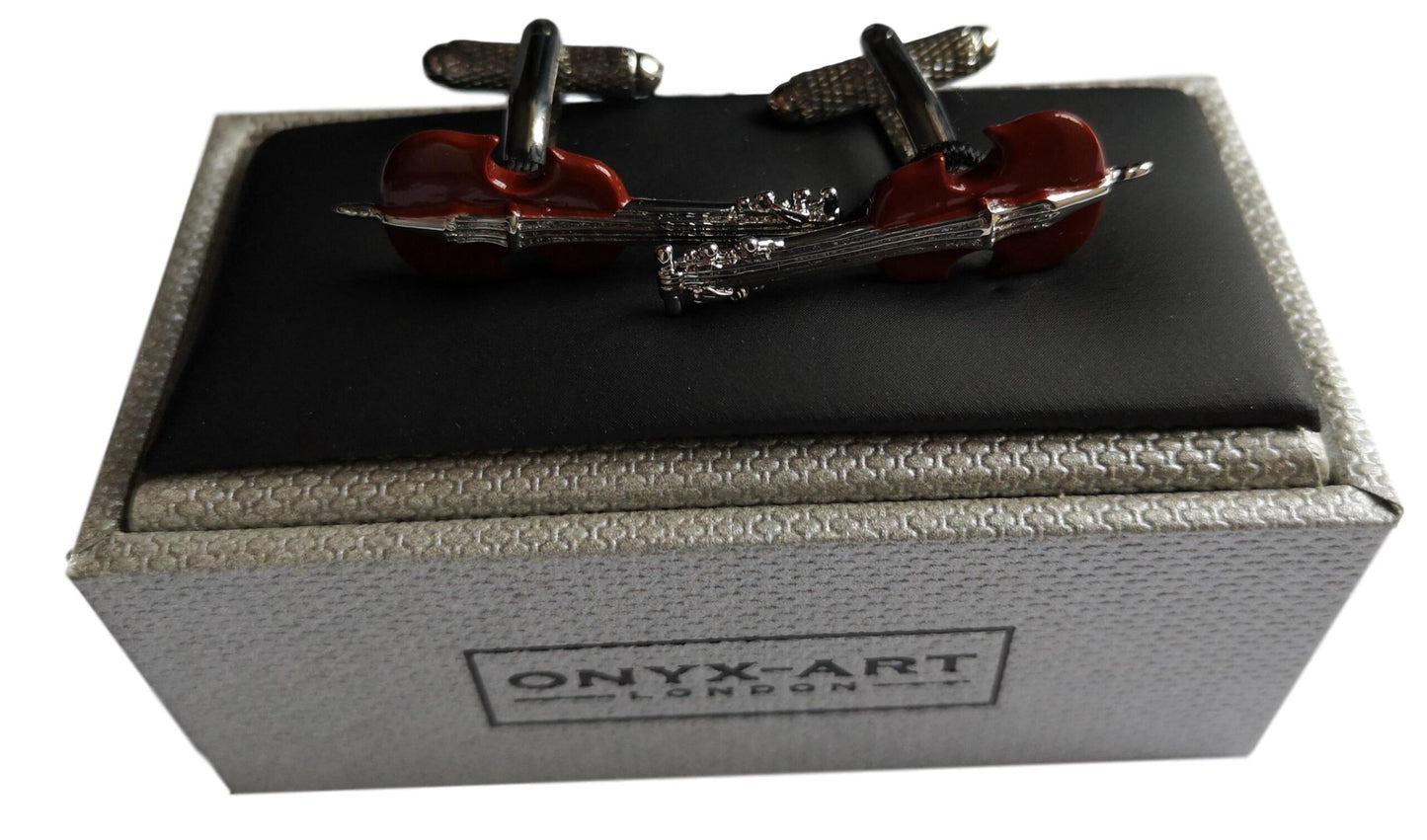Double Bass brown and silver-plated torpedo cufflinks in padded gift box image 1