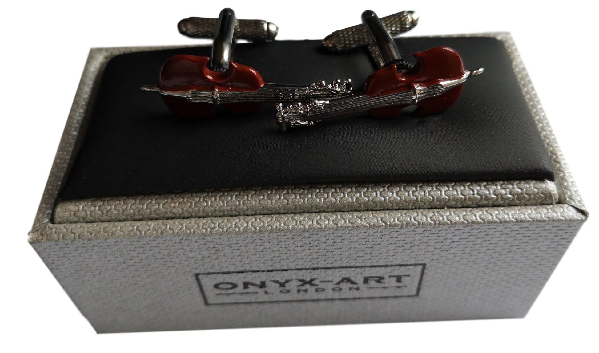 Double Bass brown and silver-plated torpedo cufflinks in padded gift box image 1
