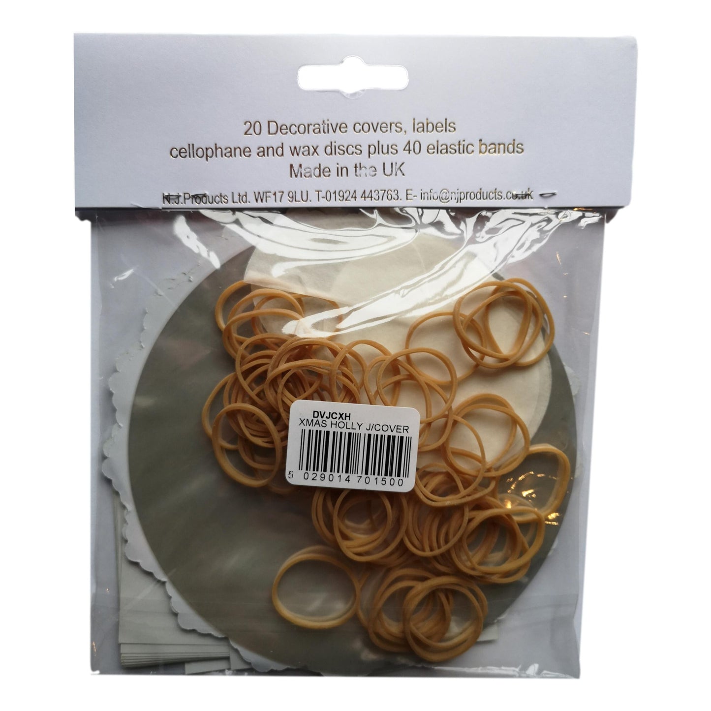 20 Christmas Holly Jam Pot Covers, Wax Discs, Rubber Bands and Self-Adhesive Labels image 1